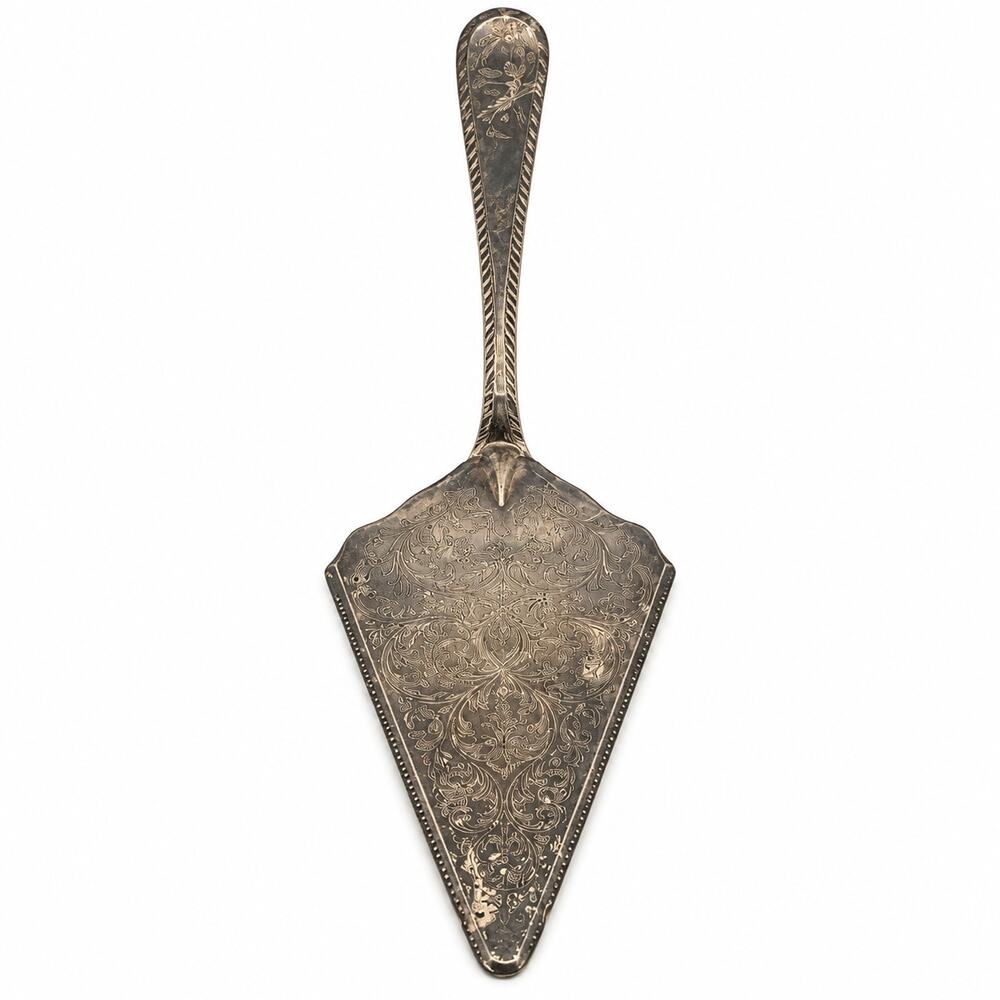 Vintage Italian Silverplate Cake Pie Server Ornate Floral Engraved Italy